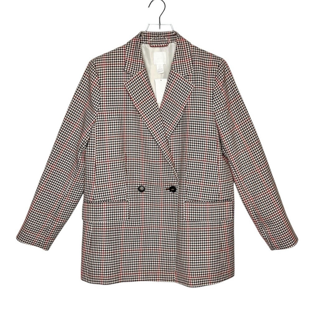 NEW H&M Brown Plaid Houndstooth Double Breasted Women’s Blazer Sz 12